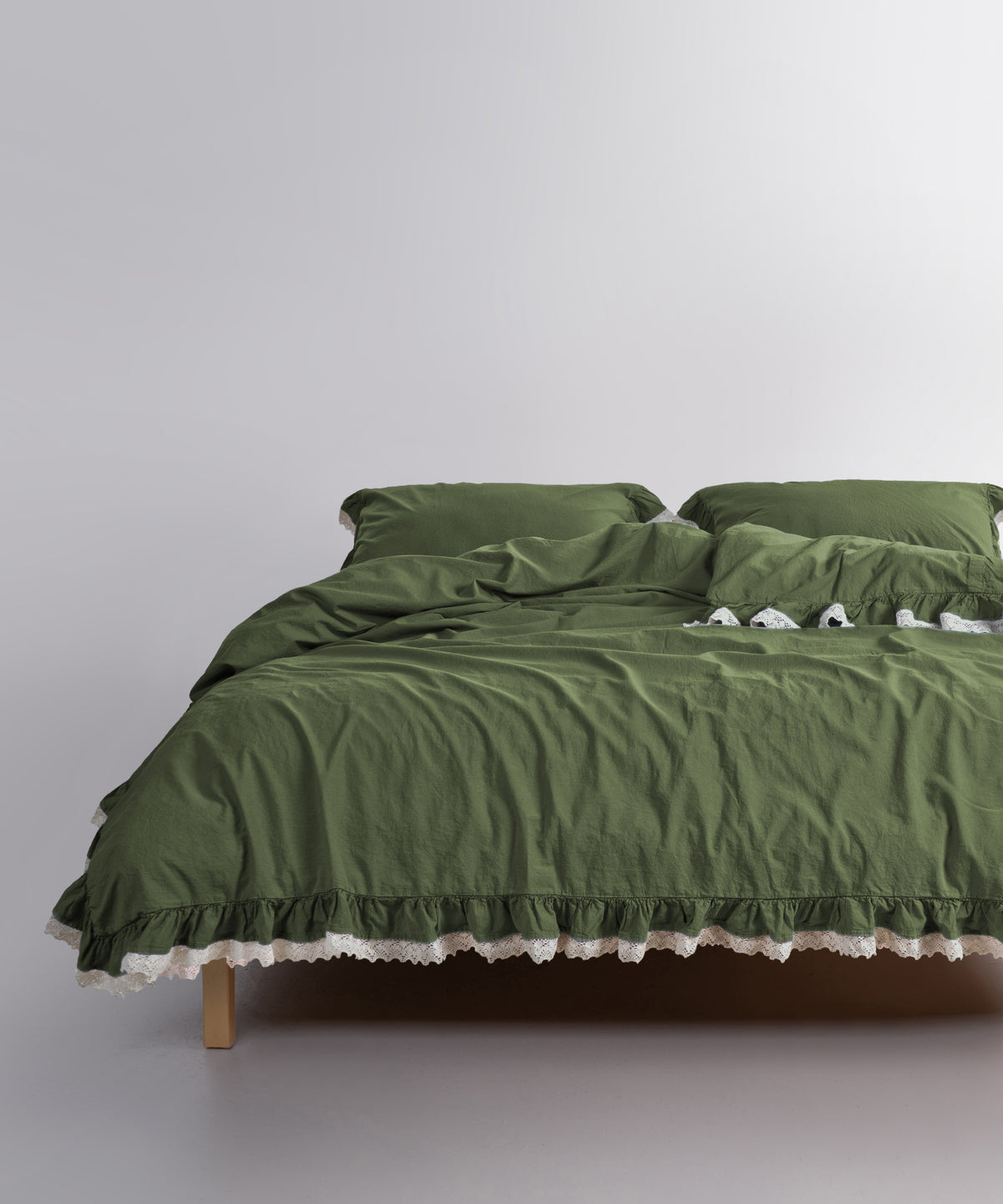 LIMASSO %100 Pamuk Stonewashed Fırfırlı ve Güpürlü Nevresim Takımı - Dora Capulet Olive