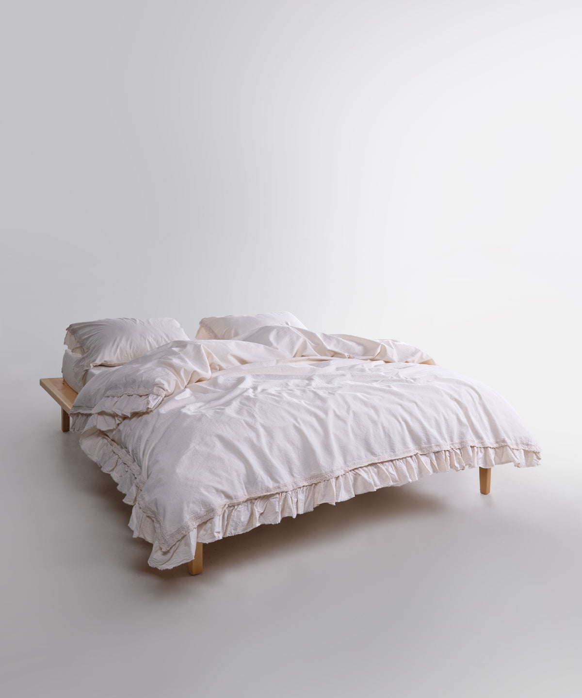 LIMASSO %100 Pamuk Stonewashed Fırfırlı ve Güpürlü Nevresim Takımı - Francheska Cream