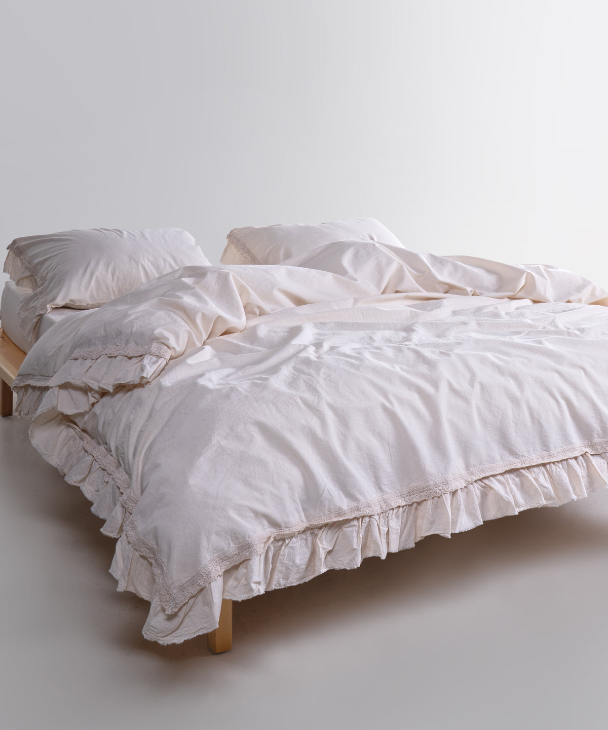 LIMASSO %100 Pamuk Stonewashed Fırfırlı ve Güpürlü Nevresim Takımı - Francheska Cream