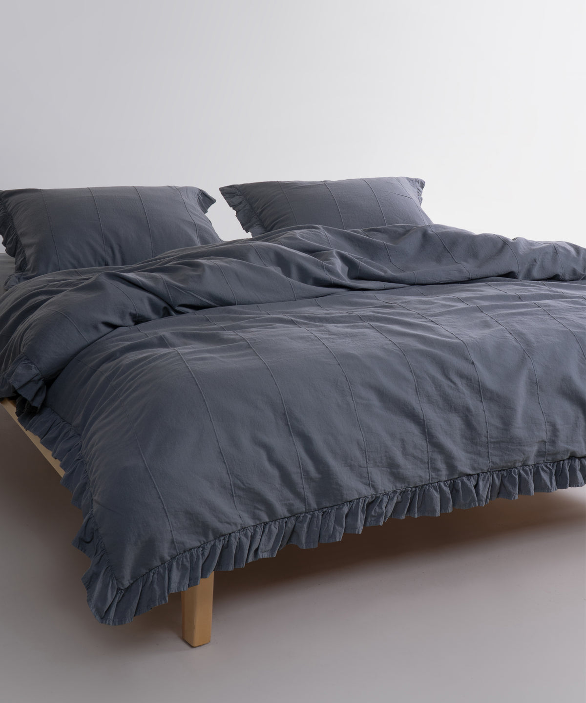LIMASSO %100 Pamuk Stonewashed Fırfırlı Nevresim Takımı - İdelia Natural Grey