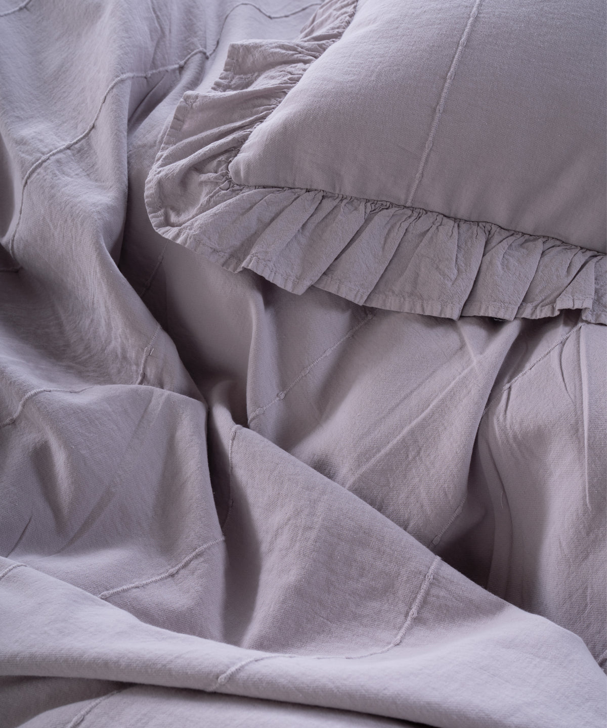 LIMASSO %100 Pamuk Stonewashed Fırfırlı Nevresim Takımı - İdelia Opal Grey