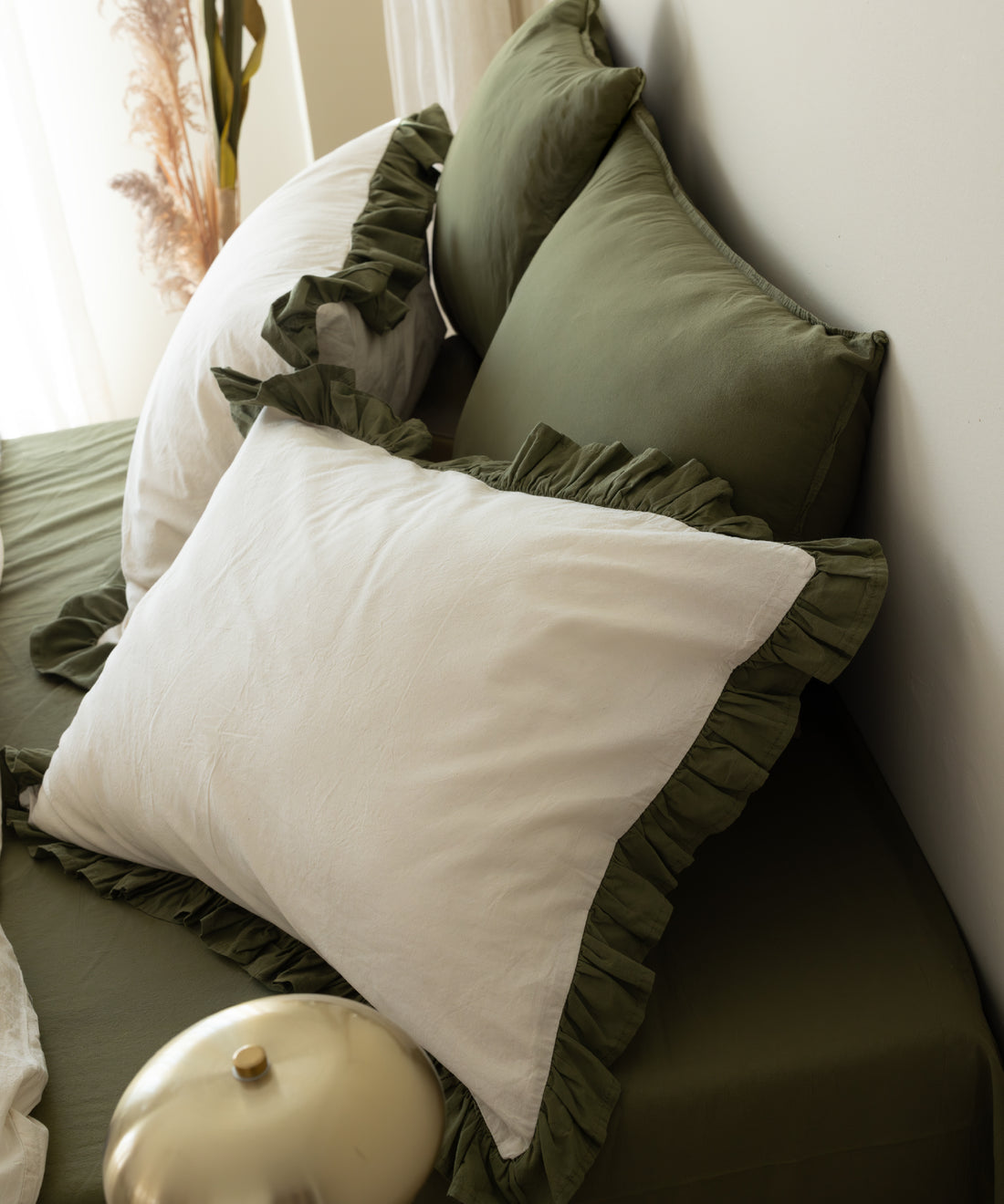 LIMASSO %100 Pamuk Stonewashed Fırfırlı Nevresim Takımı - Odesia Capulet Olive
