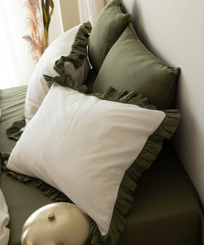 LIMASSO %100 Pamuk Stonewashed Fırfırlı Nevresim Takımı - Odesia Capulet Olive