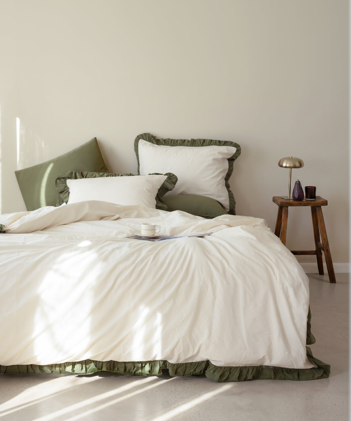 LIMASSO %100 Pamuk Stonewashed Fırfırlı Nevresim Takımı - Odesia Capulet Olive