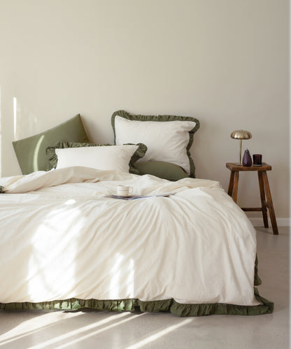 LIMASSO %100 Pamuk Stonewashed Fırfırlı Nevresim Takımı - Odesia Capulet Olive