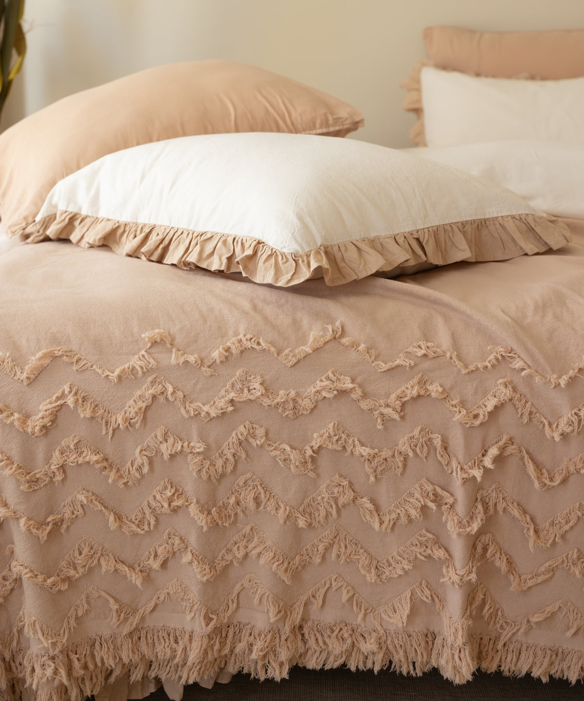 LIMASSO %100 Pamuk Stonewashed Fırfırlı Nevresim Takımı - Odesia Beige