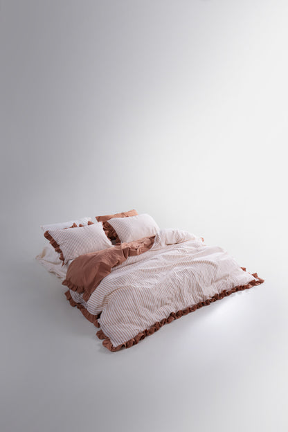 LIMASSO %100 Pamuk Garment Washed Çizgili Fırfırlı Nevresim Takımı - Marrakesh