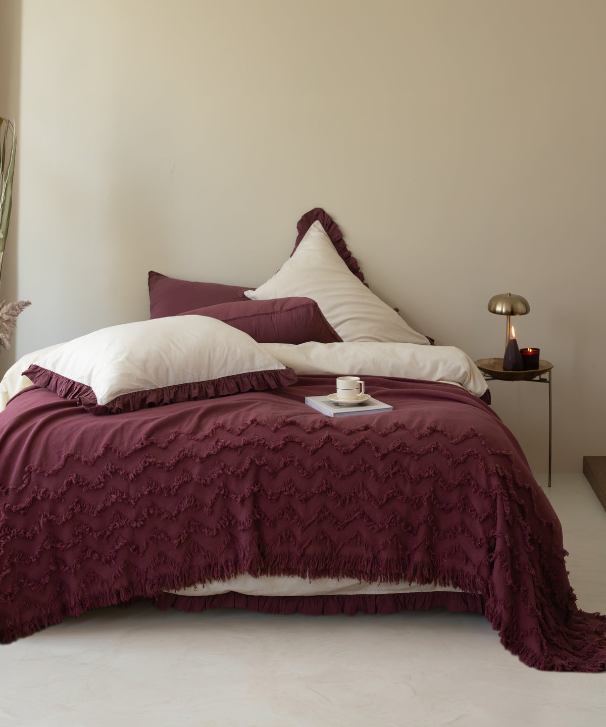 LIMASSO %100 Pamuk Stonewashed Fırfırlı Nevresim Takımı - Odesia Raspberry