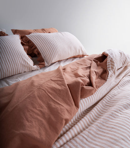 LIMASSO %100 Pamuk Garment Washed Çizgili Fırfırlı Nevresim Takımı - Marrakesh