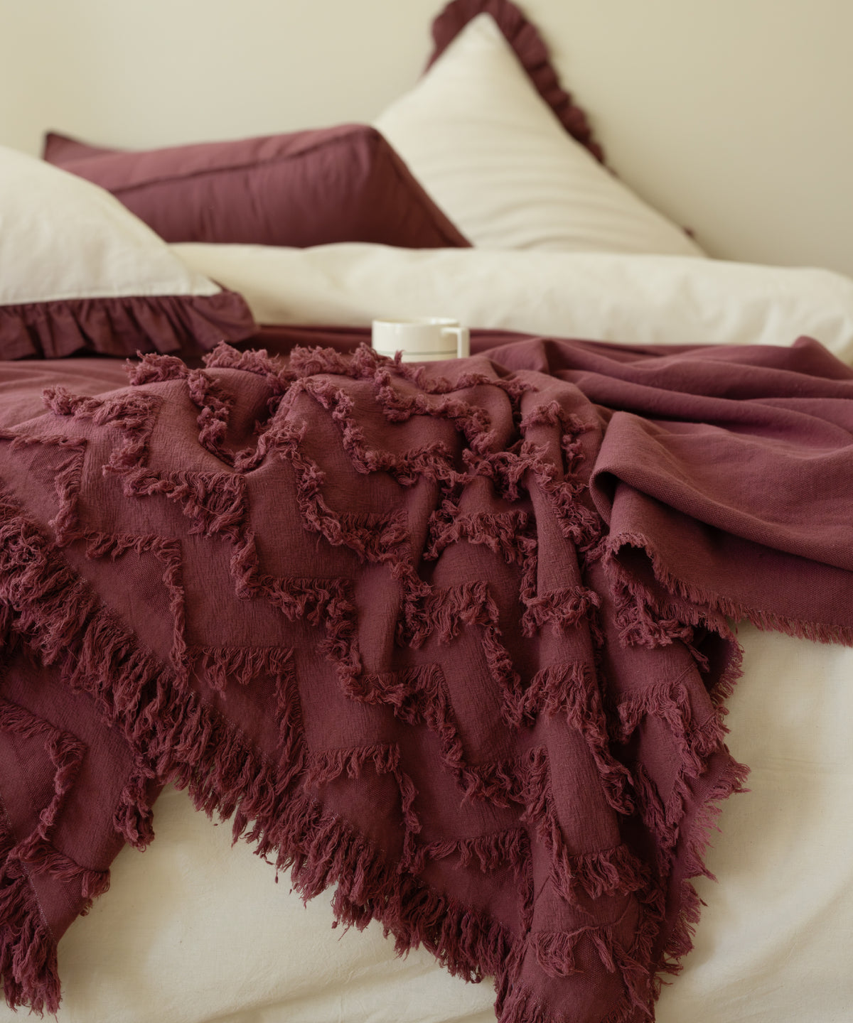 LIMASSO %100 Pamuk Stonewashed Fırfırlı Nevresim Takımı - Odesia Raspberry