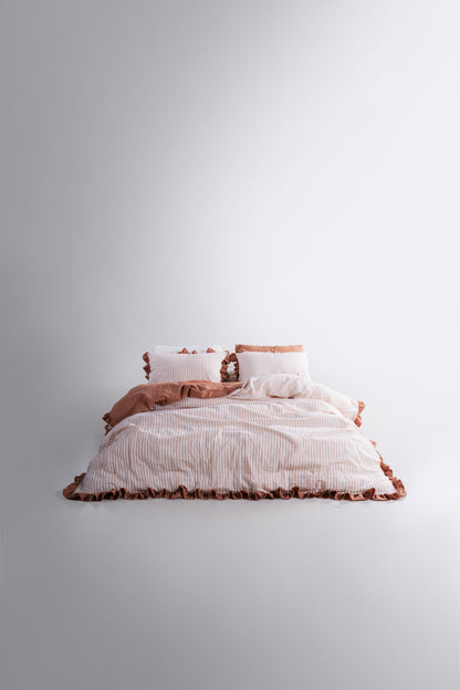 LIMASSO %100 Pamuk Garment Washed Çizgili Fırfırlı Nevresim Takımı - Marrakesh