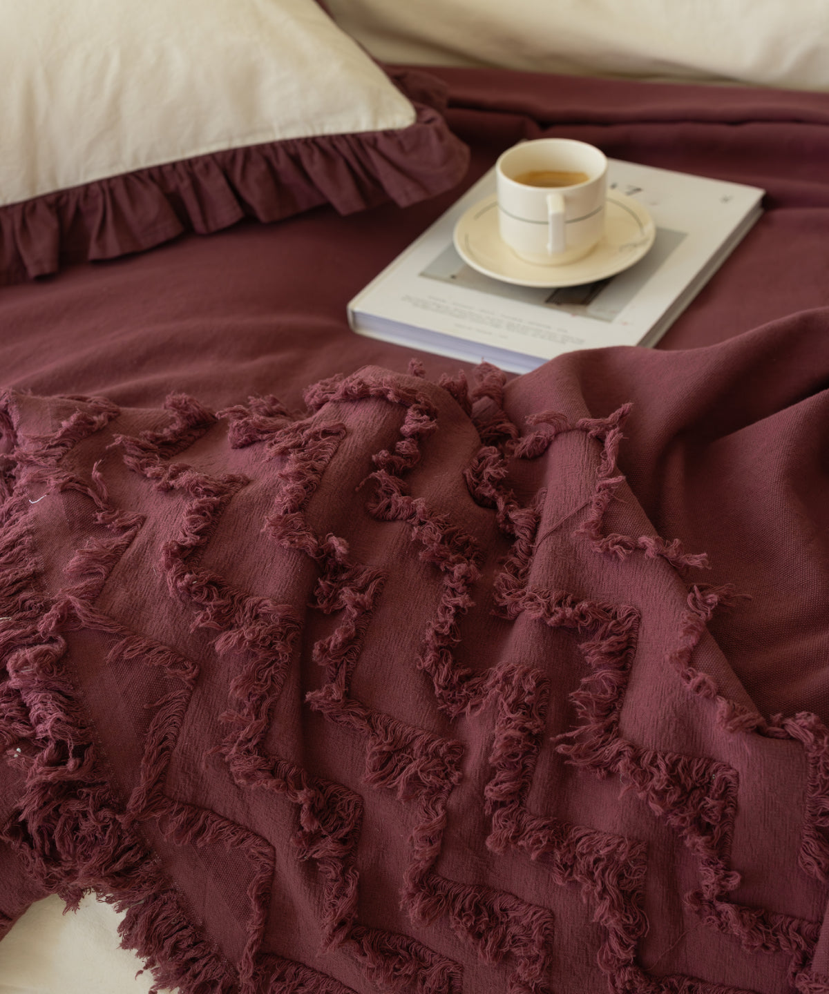 LIMASSO %100 Pamuk Stonewashed Fırfırlı Nevresim Takımı - Odesia Raspberry