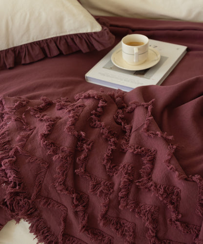 LIMASSO %100 Pamuk Stonewashed Fırfırlı Nevresim Takımı - Odesia Raspberry