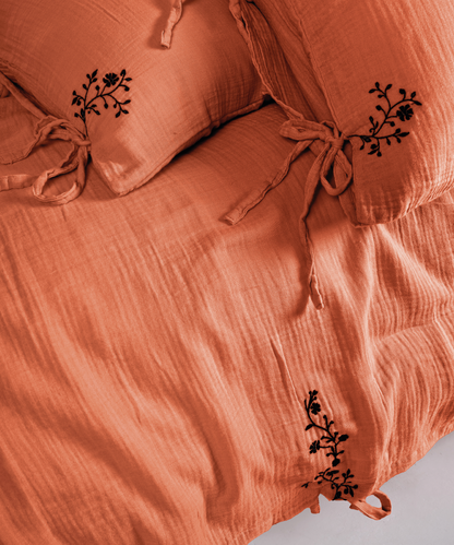 LIMASSO %100 Pamuk Stonewashed Müslin Nakışlı Nevresim Takımı - İra Mecca Orange