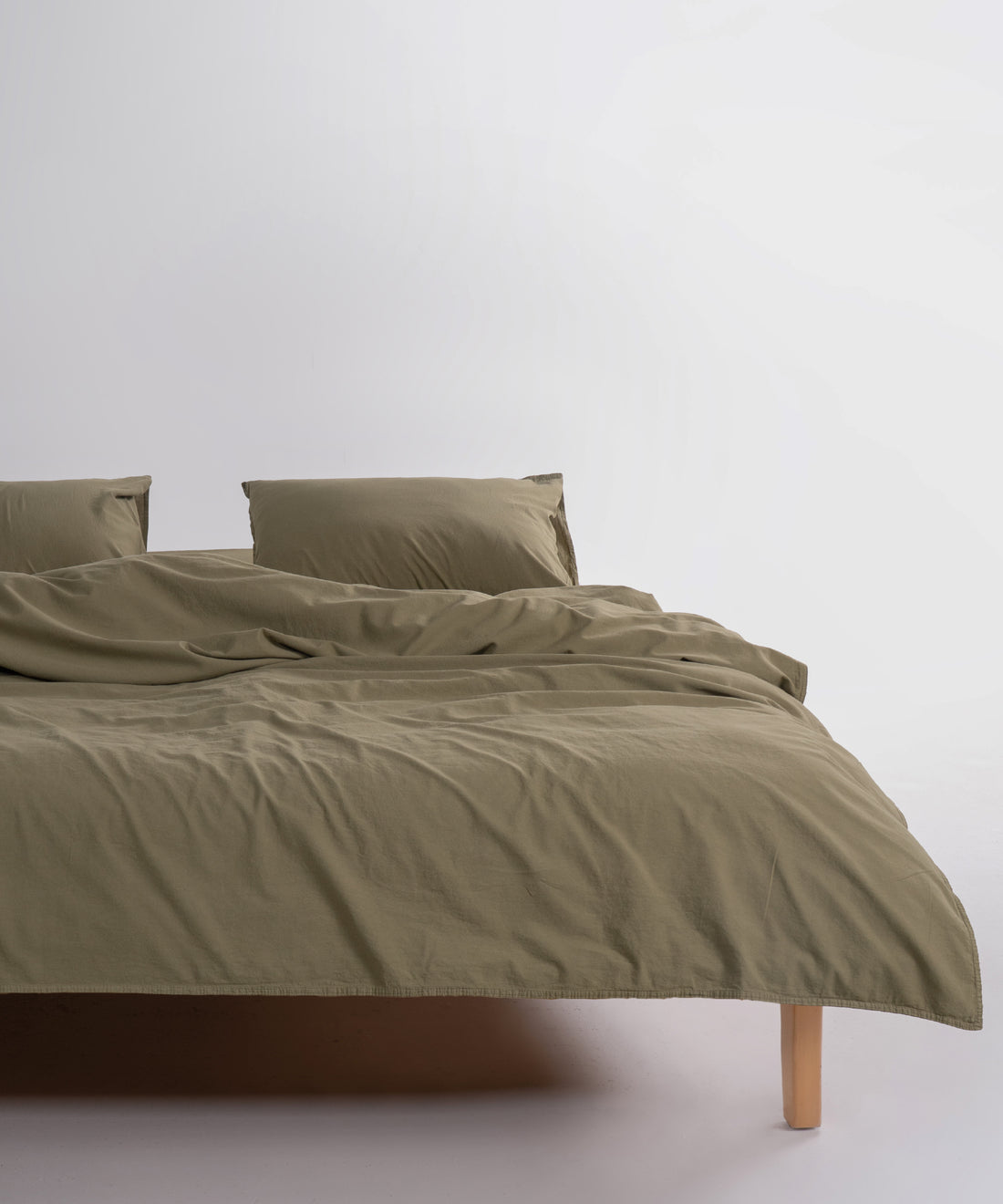 Olive zeytin yeşili stonewashed %100 pamuk çift kişilik nevresim takımı