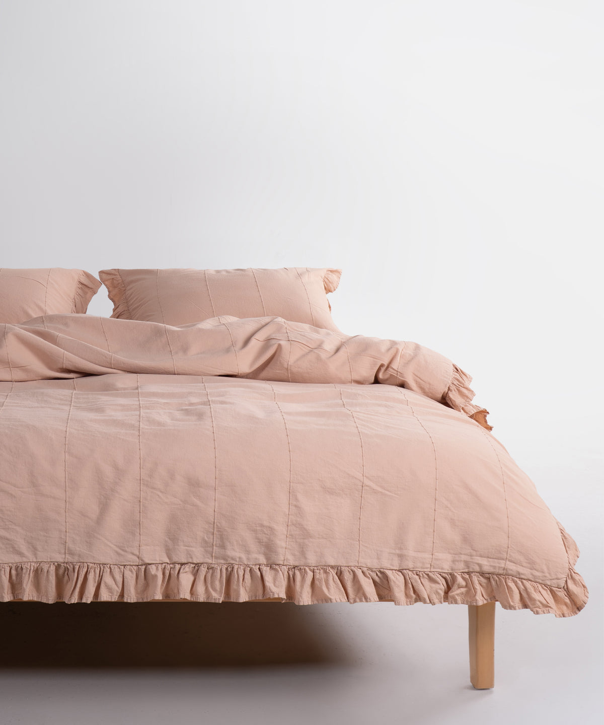 LIMASSO %100 Pamuk Stonewashed Fırfırlı Nevresim Takımı - İdelia Bej