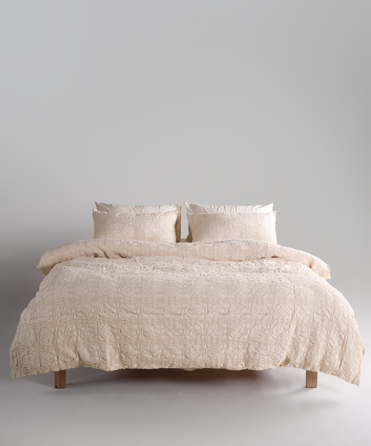 LIMASSO %100 Pamuk Stonewashed Jakarlı Kristal Desenli Nevresim Takımı - Crystal Krem