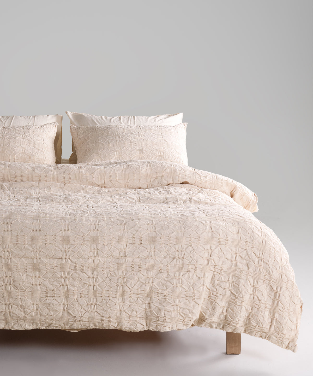 LIMASSO %100 Pamuk Stonewashed Jakarlı Kristal Desenli Nevresim Takımı - Crystal Krem