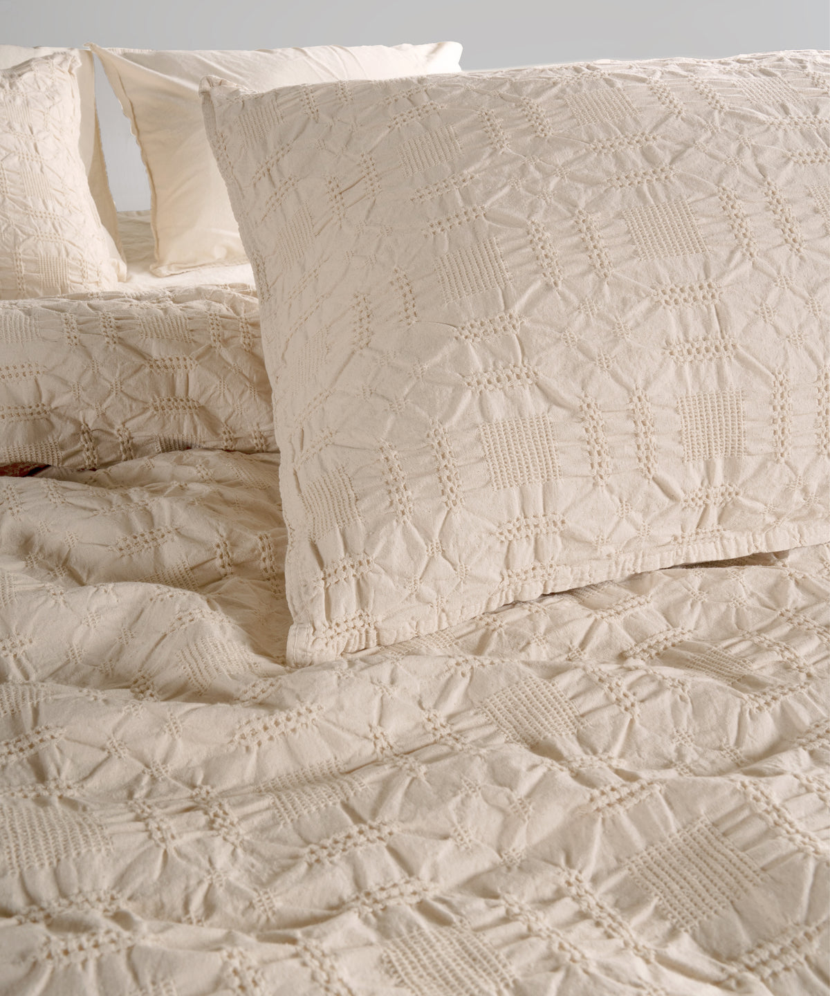 LIMASSO %100 Pamuk Stonewashed Jakarlı Kristal Desenli Nevresim Takımı - Crystal Krem