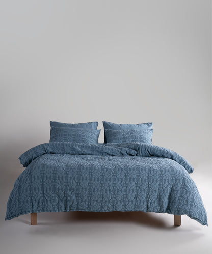 LIMASSO %100 Pamuk Stonewashed Jakarlı Kristal Desenli Nevresim Takımı - Crystal Akdeniz Mavisi