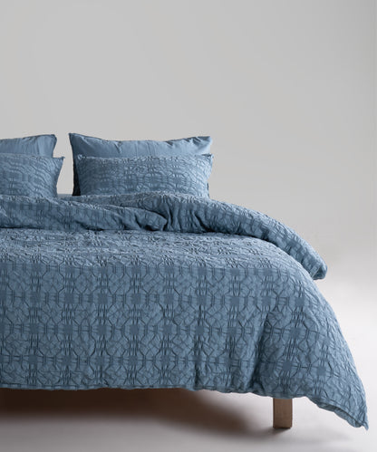 LIMASSO %100 Pamuk Stonewashed Jakarlı Kristal Desenli Nevresim Takımı - Crystal Akdeniz Mavisi