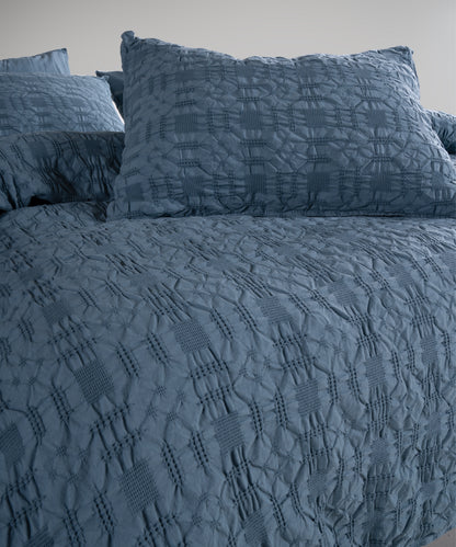 LIMASSO %100 Pamuk Stonewashed Jakarlı Kristal Desenli Nevresim Takımı - Crystal Akdeniz Mavisi