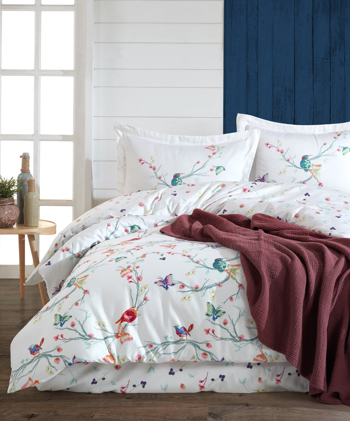 Türkiz %100 Pamuk Ranforce Çift Kişilik Nevresim Takımı - Bird