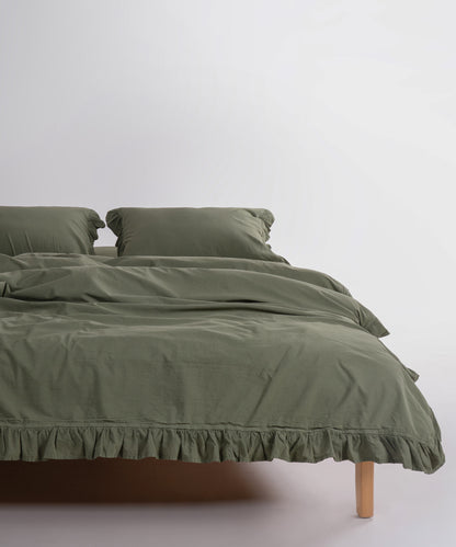 Capulet Olive stonewashed fırfırlı çift kişilik nevresim takımı genel görünüm