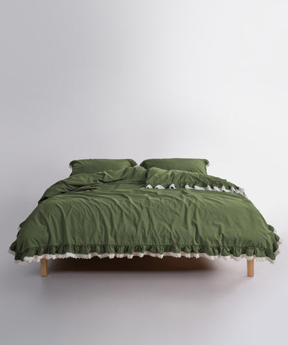 LIMASSO %100 Pamuk Stonewashed Fırfırlı ve Güpürlü Nevresim Takımı - Dora Capulet Olive