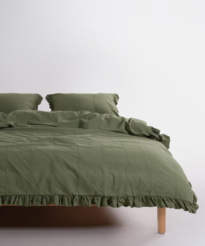 LIMASSO %100 Pamuk Stonewashed Fırfırlı Nevresim Takımı - İdelia Capulet Olive