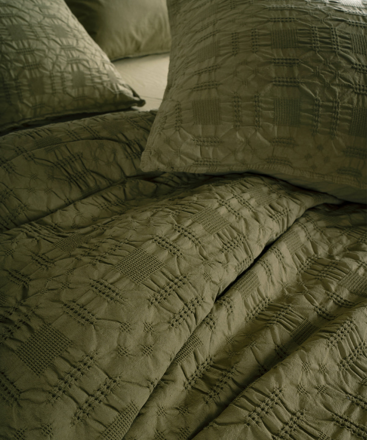 LIMASSO %100 Pamuk Stonewashed Jakarlı Kristal Desenli Nevresim Takımı - Crystal Capulet Olive