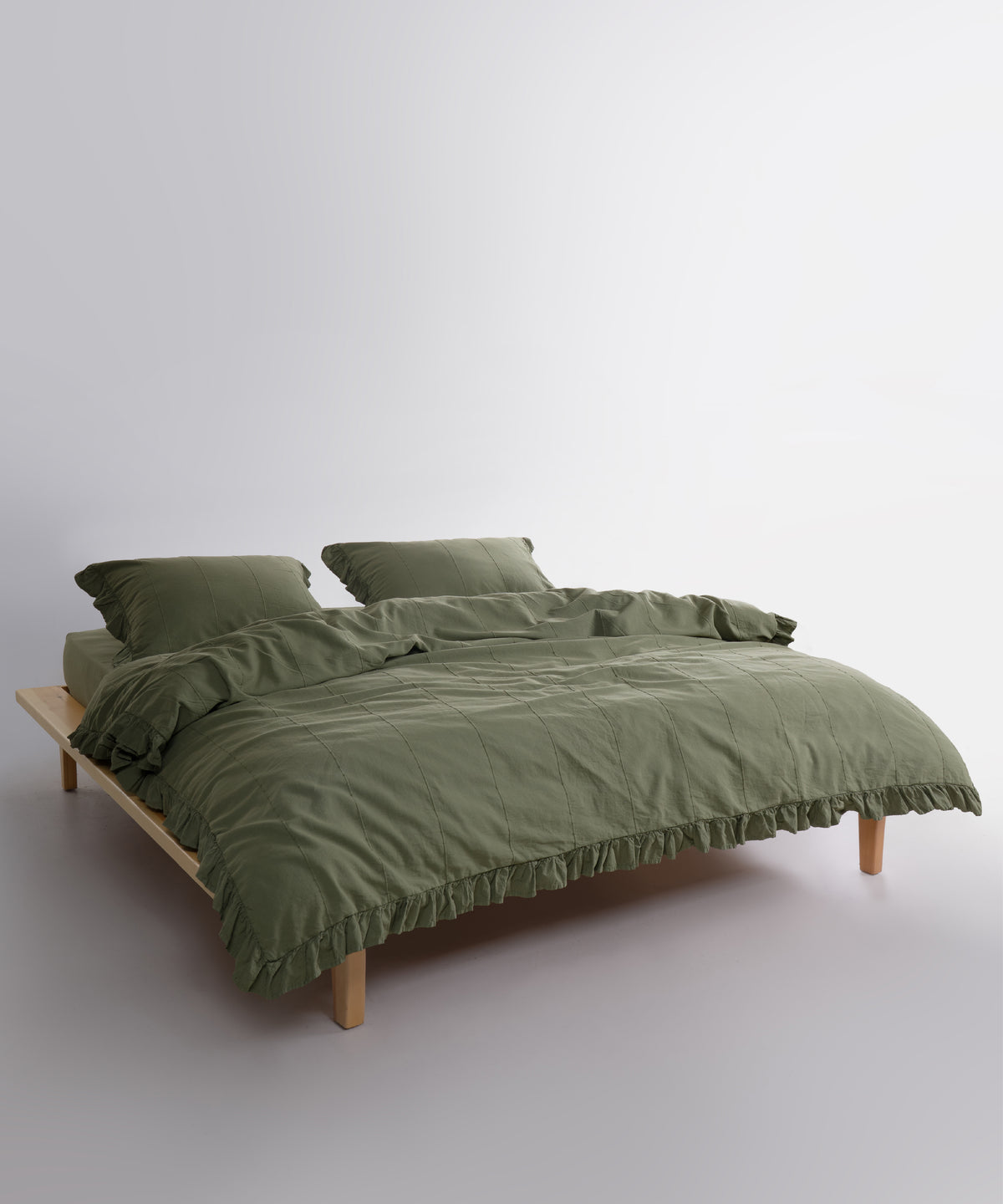 LIMASSO %100 Pamuk Stonewashed Fırfırlı Nevresim Takımı - İdelia Capulet Olive