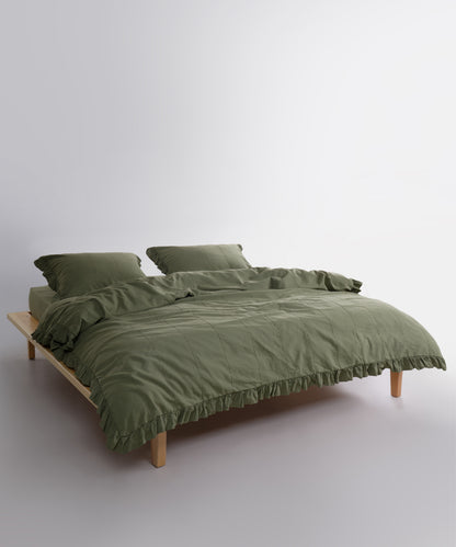LIMASSO %100 Pamuk Stonewashed Fırfırlı Nevresim Takımı - İdelia Capulet Olive