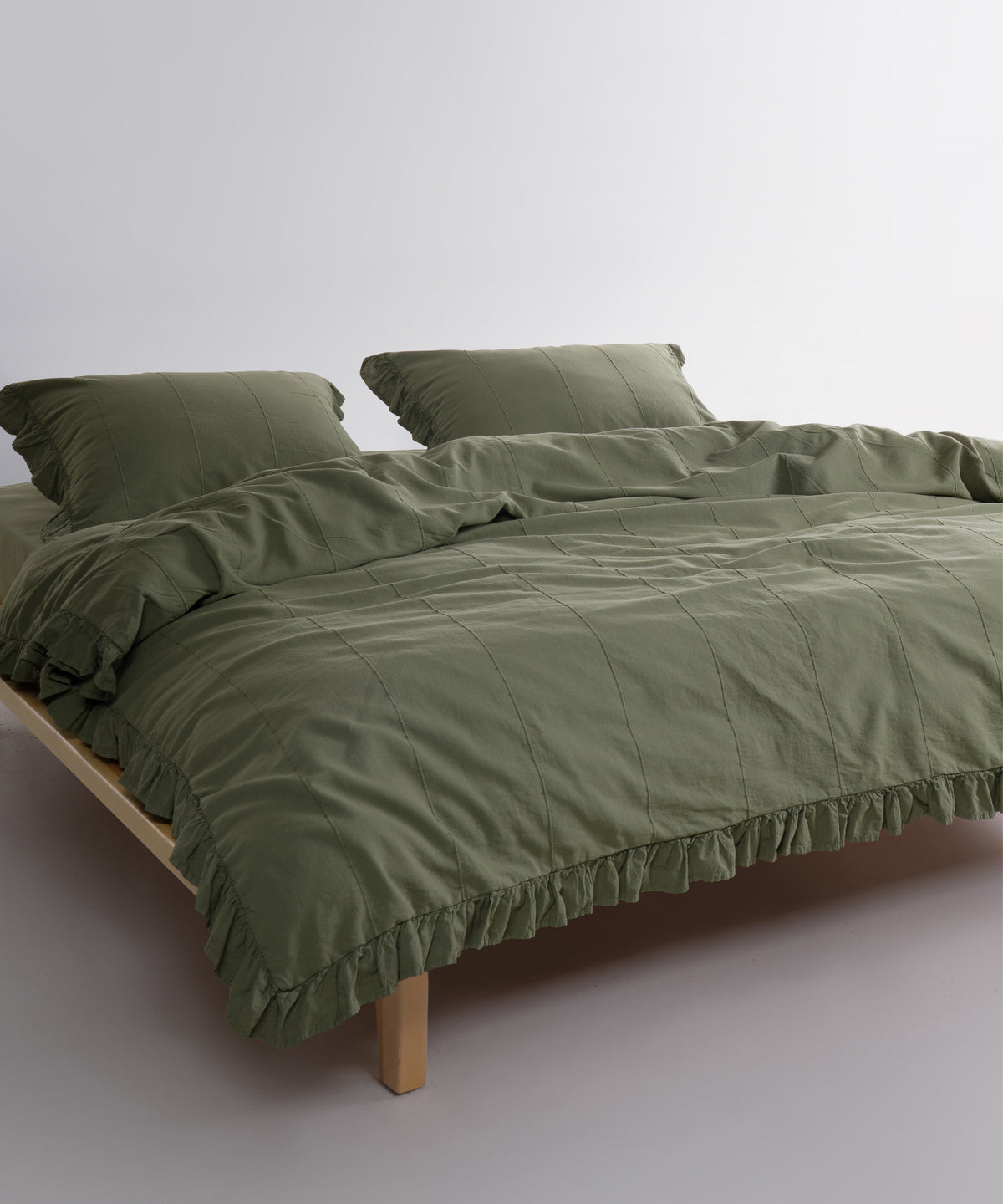 LIMASSO %100 Pamuk Stonewashed Fırfırlı Nevresim Takımı - İdelia Capulet Olive