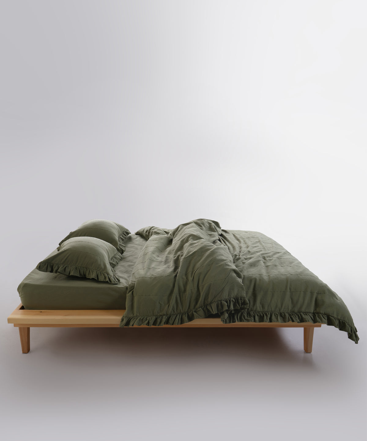 LIMASSO %100 Pamuk Stonewashed Fırfırlı Nevresim Takımı - İdelia Capulet Olive
