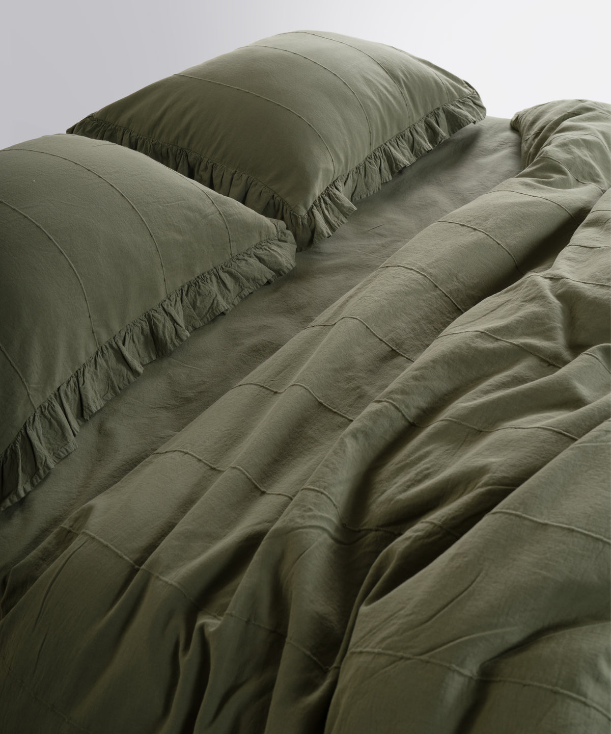 LIMASSO %100 Pamuk Stonewashed Fırfırlı Nevresim Takımı - İdelia Capulet Olive