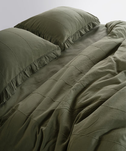LIMASSO %100 Pamuk Stonewashed Fırfırlı Nevresim Takımı - İdelia Capulet Olive