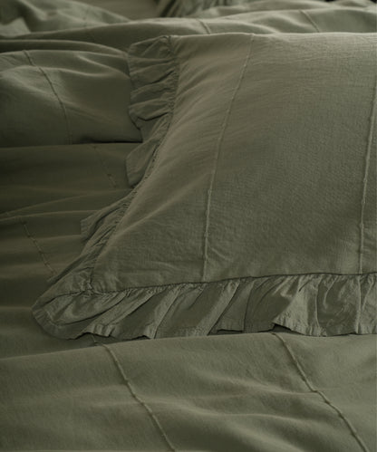 LIMASSO %100 Pamuk Stonewashed Fırfırlı Nevresim Takımı - İdelia Capulet Olive