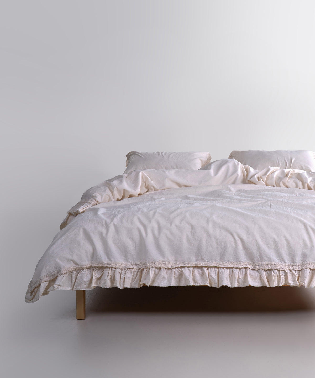 LIMASSO %100 Pamuk Stonewashed Fırfırlı ve Güpürlü Nevresim Takımı - Francheska Cream
