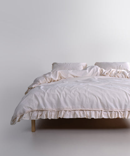 LIMASSO %100 Pamuk Stonewashed Fırfırlı ve Güpürlü Nevresim Takımı - Francheska Cream