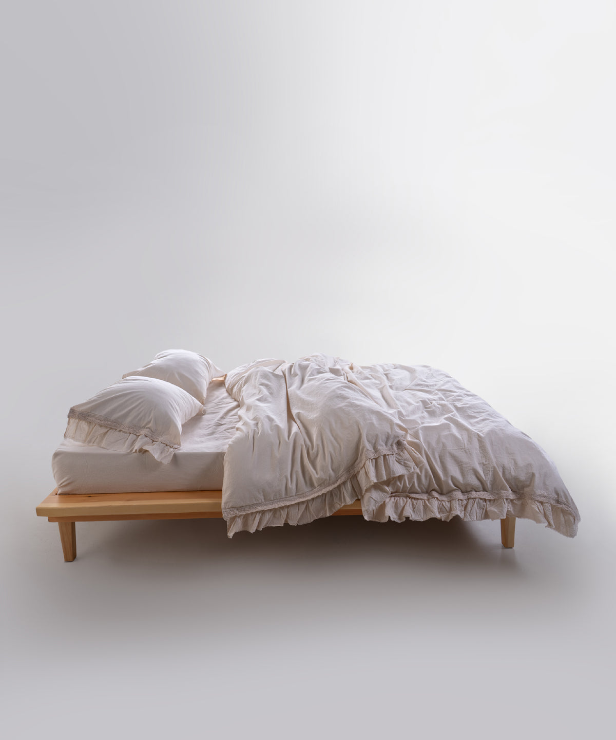 LIMASSO %100 Pamuk Stonewashed Fırfırlı ve Güpürlü Nevresim Takımı - Francheska Cream