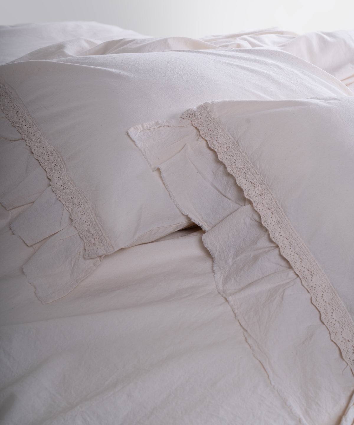 LIMASSO %100 Pamuk Stonewashed Fırfırlı ve Güpürlü Nevresim Takımı - Francheska Cream