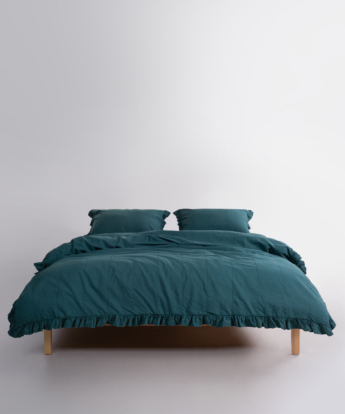 LIMASSO %100 Pamuk Stonewashed Fırfırlı Nevresim Takımı - İdelia Dark Green