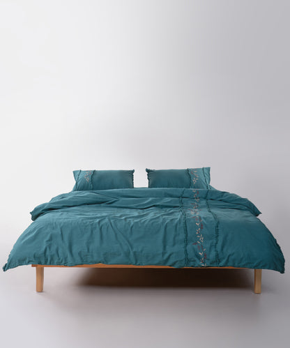 LIMASSO %100 Pamuk Stonewashed Nakışlı ve Püsküllü Nevresim Takımı - Lucyna Dark Green