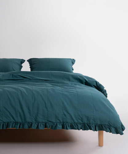 LIMASSO %100 Pamuk Stonewashed Fırfırlı Nevresim Takımı - İdelia Dark Green