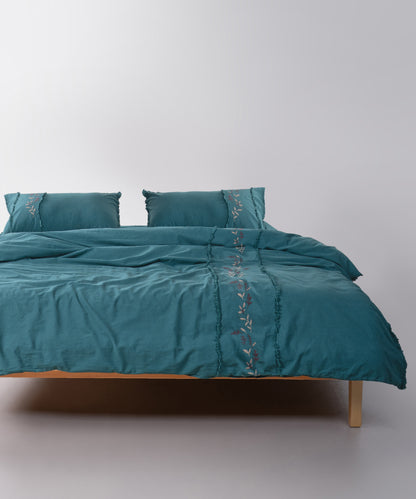 LIMASSO %100 Pamuk Stonewashed Nakışlı ve Püsküllü Nevresim Takımı - Lucyna Dark Green