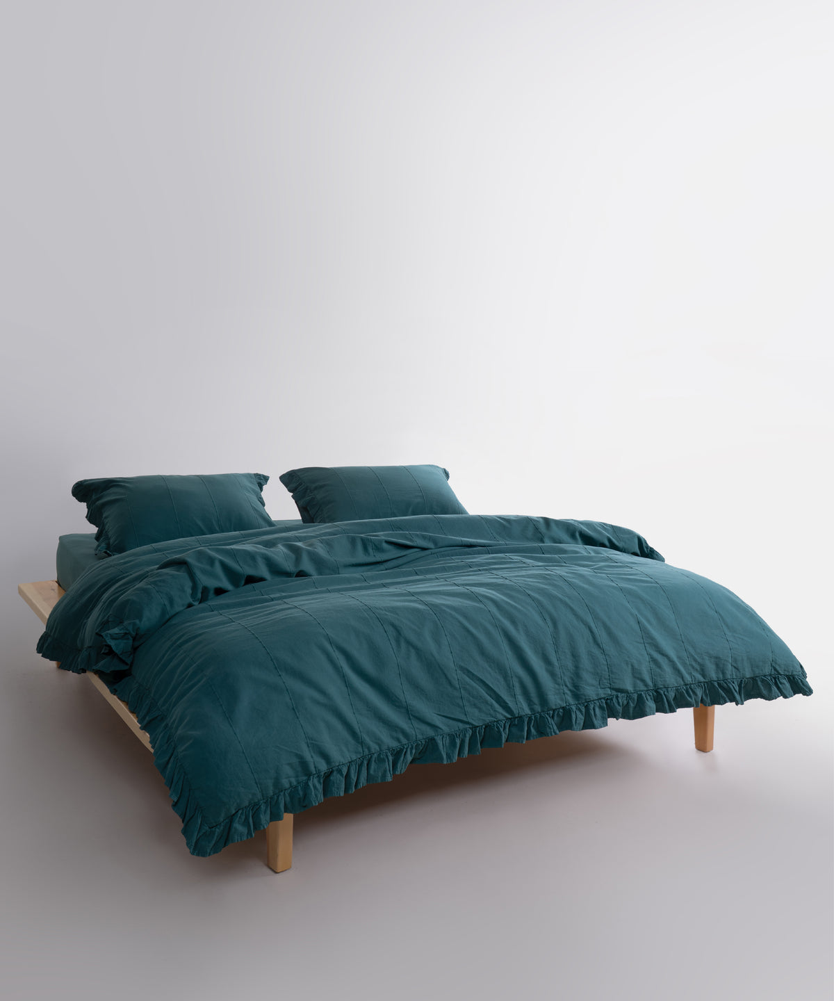 LIMASSO %100 Pamuk Stonewashed Fırfırlı Nevresim Takımı - İdelia Dark Green