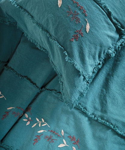 LIMASSO %100 Pamuk Stonewashed Nakışlı ve Püsküllü Nevresim Takımı - Lucyna Dark Green