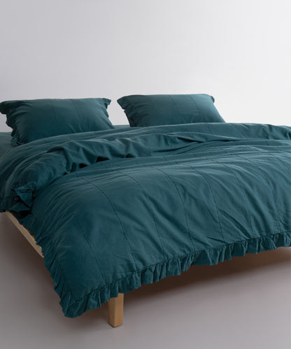 LIMASSO %100 Pamuk Stonewashed Fırfırlı Nevresim Takımı - İdelia Dark Green