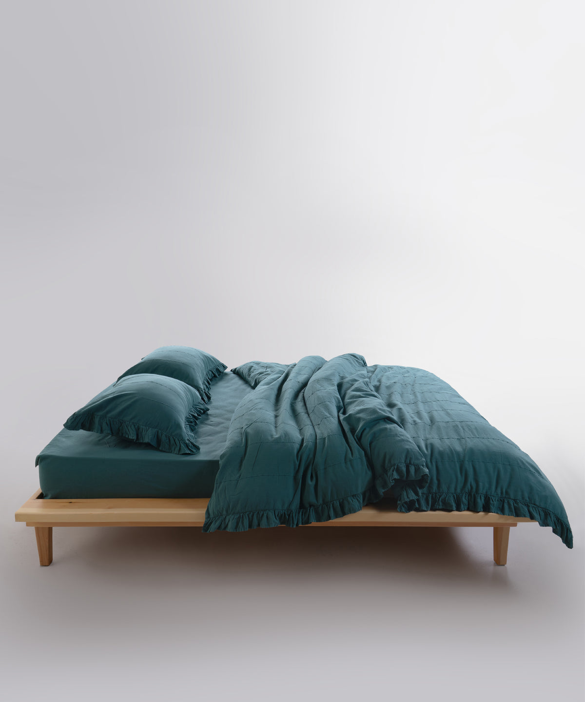 LIMASSO %100 Pamuk Stonewashed Fırfırlı Nevresim Takımı - İdelia Dark Green